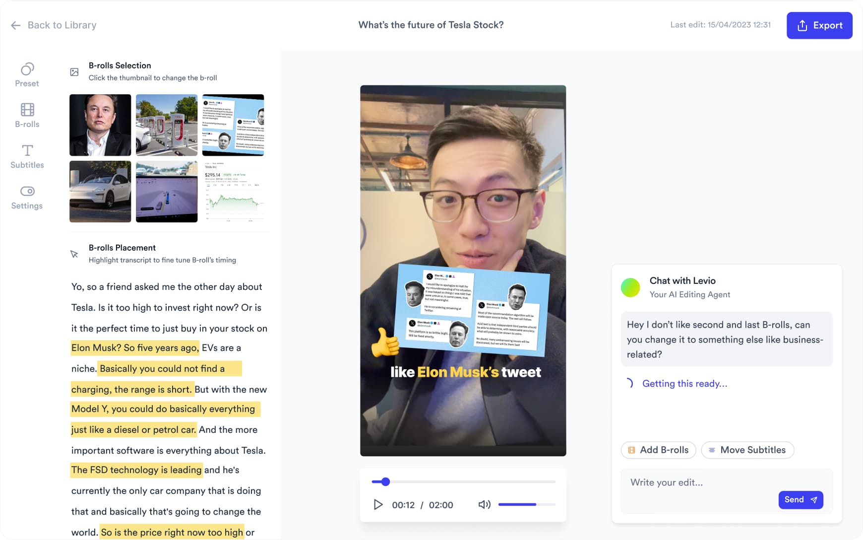 Video editor interface with timeline and editing tools